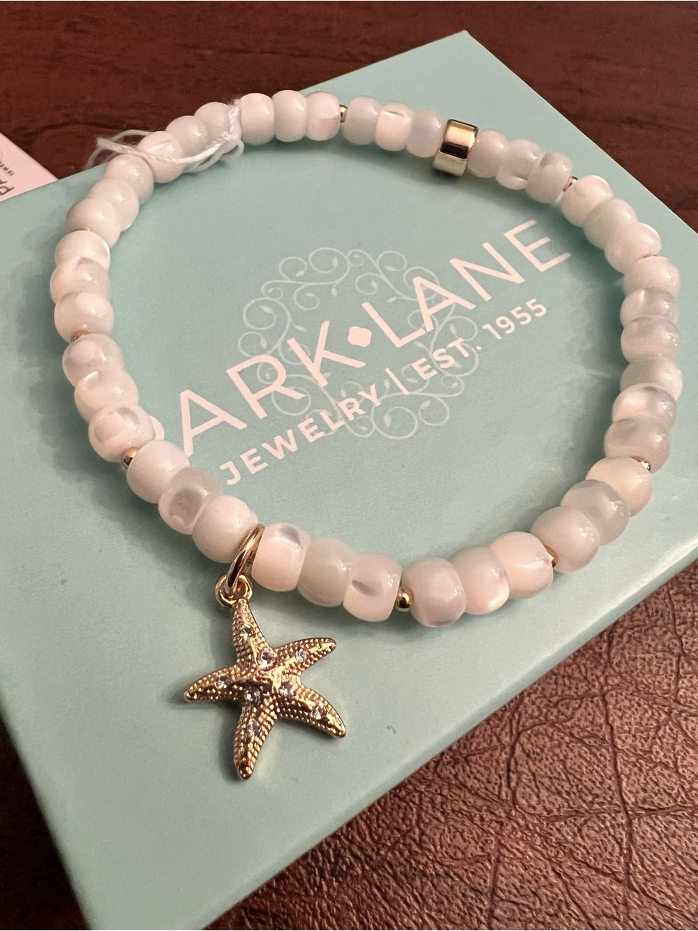 Park Lane SANDBAR White Beaded Bracelet-Gold Starfish Charm, Stretch to Fit, NWT